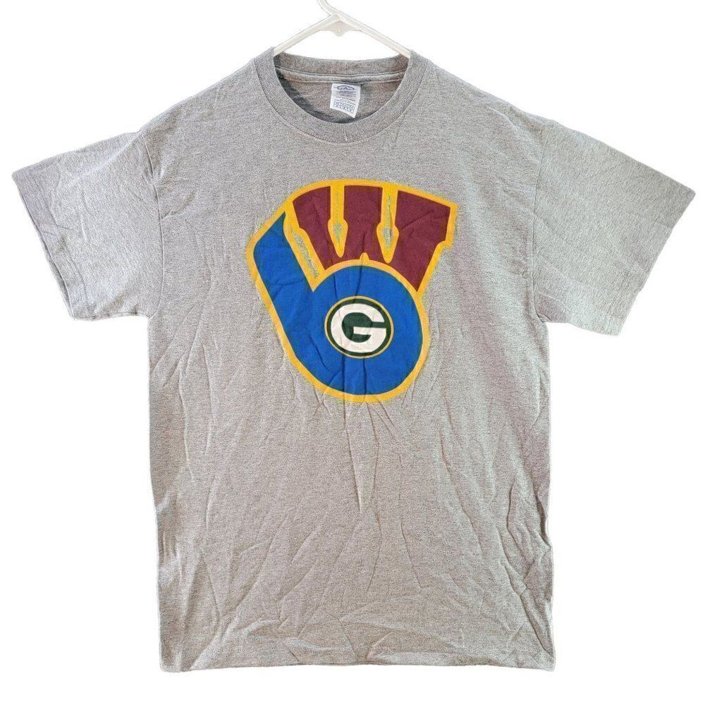 Brewers, Badgers, Packers Combined! T-Shirt Size M Grey V14
